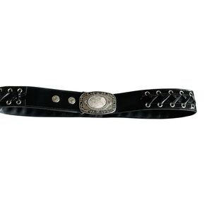 Funk Plus Black Leather Lace Style Belt with Silver Buckle